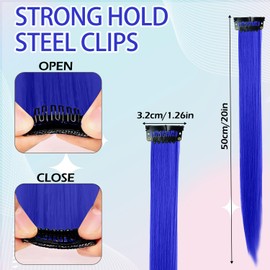 12 Pack 22-Inch Clip-In Synthetic Blue Hair Extensions for Kids and Women | Easy to Use Hair Accessories for Fun and Creative Styles"