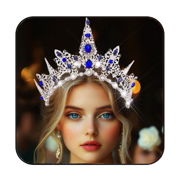 GORTIN Rhinestones Tiara and Crown Silver Queen Crowns Blue Baroque