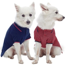 Blueberry Pet Pack of 2 Back to Basic Cotton Blend Dog Polo Shirts in Navy and Rusty Red, Back Length 16", Clothes for Dogs