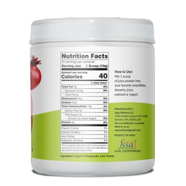 Vegs Pomegranate Juice Powder - Freeze Dried Organic Pomegranate Powder with Antioxidants - Sugar-Free Cold Pressed Tropical Fruit for Smoothies, Drinks, Cooking, Baking - Vegan, Non-GMO - 11 Oz