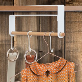 Relaxdays Wardrobe Insert for Hanging 3 Hooks Space Saving Hanging Rail H x W x D 13 x 2 x 30 cm White / Natural