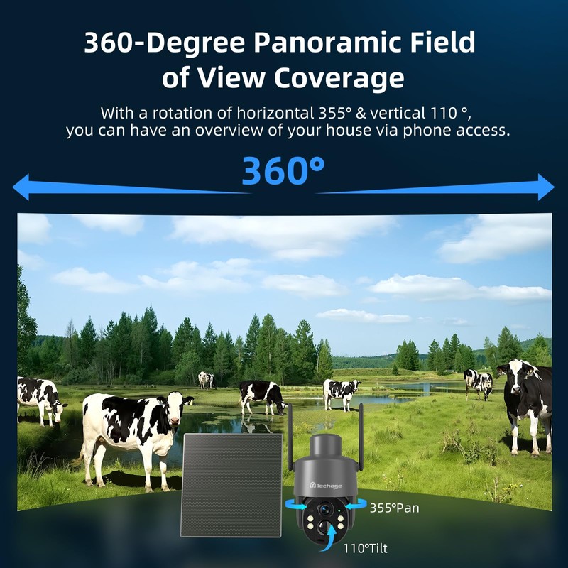 Techage 4G LTE Cellular Solar Security Camera Wireless Outdoor, 2.5K
