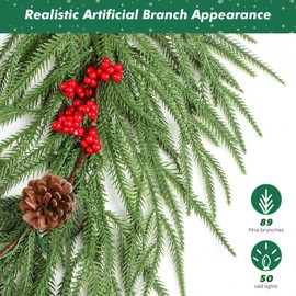 Alupssuc 9FT Christmas Garland Prelit Faux Decorations, Realistic Green Norfolk Pine Garland with Lights Battery Operated for Mantle Stairs Railing Fireplace Table Indoor Xmas Decor, 9FT