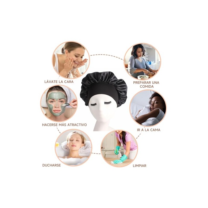 4 Piezas Gorro de Seda y Satén para Cabello Rizado,