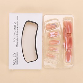 24pcs White French Tip Press on Nails Short Square Fake Nails Rhinestones Full Cover Tip Glitter Stick on Nails Reusable False Nails Pink Bow Designs Glue on Nails for Women Girls Acrylic Nails