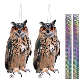 Fake Owl to Scare Pigeon Away from Balcony 2PCS Flat Paper Hanging Garden Owl pigeons Scare Devices with Reflective Tape Plastic Owl to Keep Woodpecker Away from House Tree Outdoor Porch Patio Roof