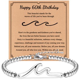 60th Birthday Gifts for Women Sea Wave Bracelet, 60 Year Old Birthday Cheer Up Gifts Decorations for Women Over 60 th Sister Teen Girls Retirement Gift Motivational Jewelry Best Friend for Woman Basket Mom Grandma