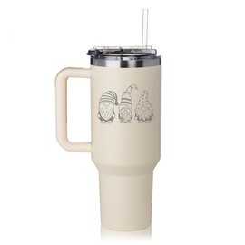 Daylor - Vaso de 40 onzas con asa y tapa de popote, de acero inoxidable, aislado, taza de viaje, gnomos (crema)