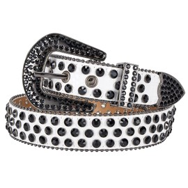 GARGOYLE BELLS Women Rhinestone Western Belt for Jeans Bling Studded Leather Cowgirl Cowboy Belts BB Wasit Diamond Belt, Classic White & Black Diamond, M Fit Waist:30-34inches（41.3" Length）