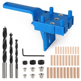 EXLECO Drilling Template Dowel Aid Dowel Gauge Drilling Aid Vertical Drilling Dowel Device with 6 mm 8 mm 10 mm Drill Wood Dowel Dowel Centre Point Drill Guide for Dowel Holes Woodworking Blue