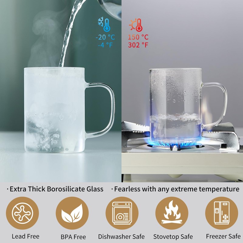 Glass Tea Cup with Infuser and Lid, 400ml Large Borosilicate