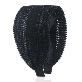 GANPUB Black Vintage Wide Headband, Lace Shiny Hair Hoop, Large Temperament Hairband for Women, Non-Slip Elegant Head Wrap Hair Accessory