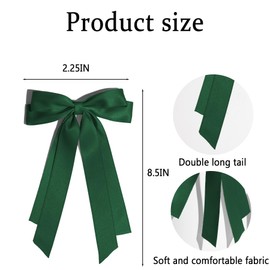 2 PCS Hair Bows for Women Silky Satin Dark Green Bows Hair Clip Ribbon Hair Accessories for Girls Bow Hair Clips