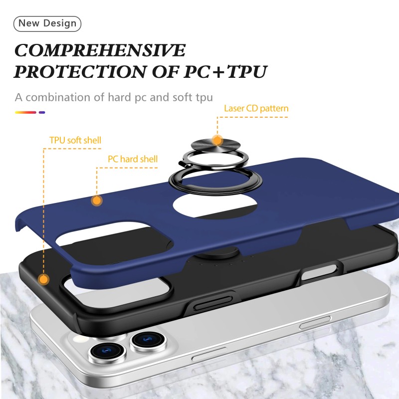 Flat Ring Dual Layer Armor Hybrid Stand Case with Metal