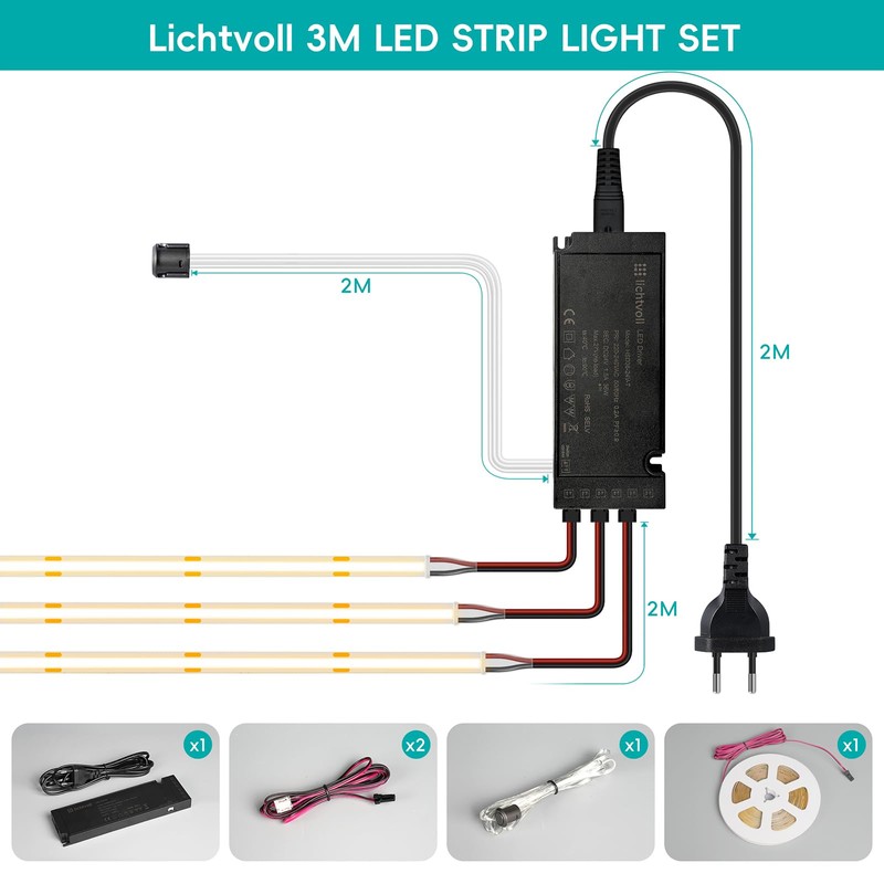 lichtvoll Cob LED Strip 3 m Warm White with Touch