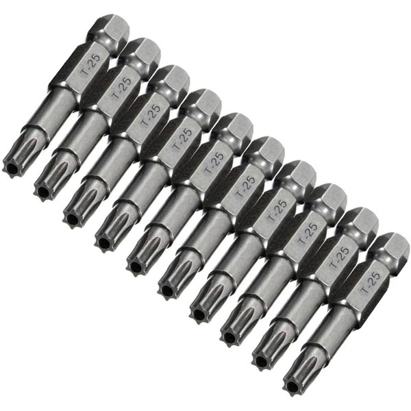 XMHF 10 Piece 50mm Long 1/4 Inch Hex Shank T25
