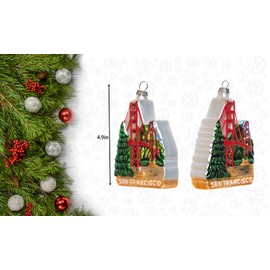 Hand Blown Glass San Francisco Christmas Ornament, Hand Painted Glass San Francisco Ornament for Christmas Tree, Glass Golden Gate Bridge Ornament and Cable Car Ornament