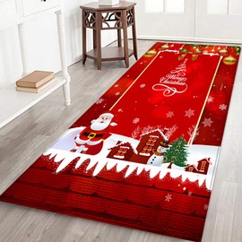 Lurowo Christmas Area Rug, Non-Slip Santa Tree Snowflake Carpet, Floor Mat for Living Room Bedroom Hallway Kitchen, Christmas decoration 60x180cm