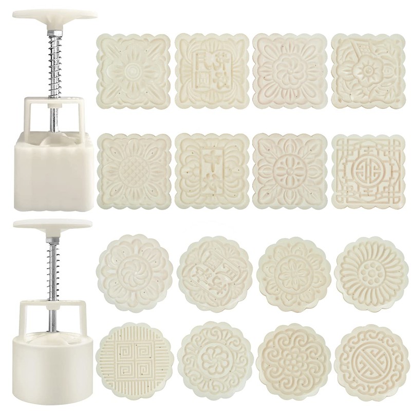 AIKEFOO Chinese Traditional Mid-Autumn Mooncake Mold，Biscuit Stamping Machine，18 pcs 100g/125g