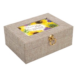 Cottage Garden Linen Beige Remember Moments 7.5 x 5.5 x 3 Inch, Luxury Linen Covered Beige Memory Keepsake Box PLUS 24 Assorted Notecards