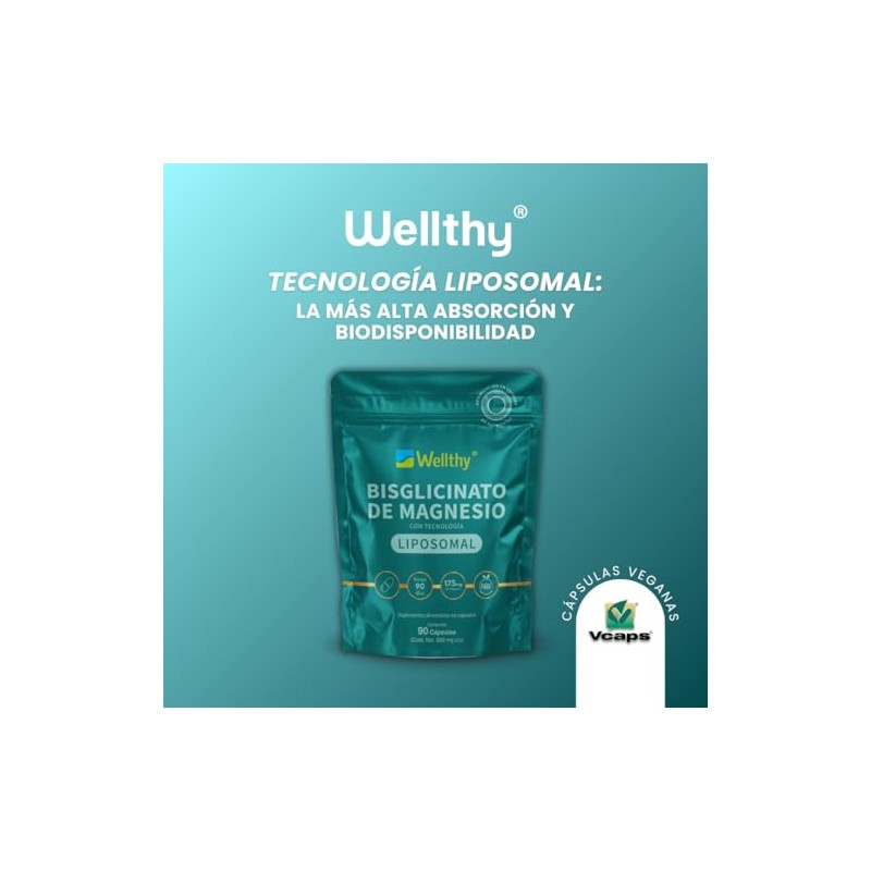 Wellthy Bisglicinato Magnesio Liposomal Cápsulas Entrega Optimizada Mas Alta Biodisponibilidad