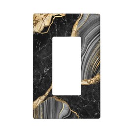 Black Gold Marble Single Gang Rocker Light Switch Plate Cover Decor Wall Plate Cover For Home Bedroom Kitchen Decorative 4.4 * 2.7 Inches Standard Size