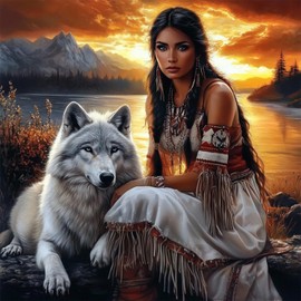 MAXBYE Beautiful Woman & Wolf Diamonds Painting Kit for Adults, National Culture Diamond Art for Beginners, 5D DIY Full Drill Crystal Rhinestone Arts for Home Decor, Festival Party Decor 12x12in