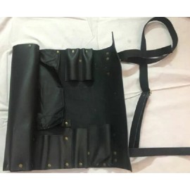 Europa Fashion club Premium Quality 100% Black Genuine Leather Chef Knife Roll bag with 8 Pockets