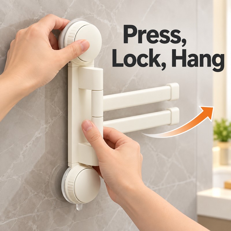 No-Drill Rotating Suction Cup Towel Rack – 180° Foldable Multi-Bar
