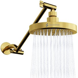 SparkPod - Cabezal de ducha de lluvia redondo con brazo de extensión de cabezal de ducha, lluvia de alta presión,instalación de 1 minuto (extensión de brazo de ducha de 11 pulgadas, oro egipcio)
