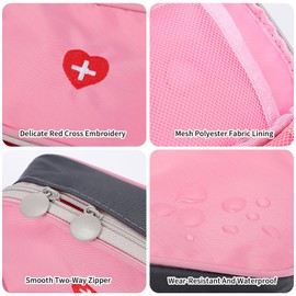 Tragbare Medikamententasche Klein, Mini Erste-Hilfe-Tasche Leere Reiseapotheke Tasche, Medizinische Aufbewahrungstasche für Reisen, Zuhause, Schule, 13x10x4cm (Rosa)