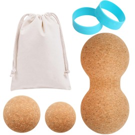 Cork Massage Ball Set - Cork Peanut Massage Ball, 2.4" & 2" Massage Balls + 2 Toe Stretcher Bands with Storage Bag，for Back Foot Neck Pain Therapy Portable Tissue Muscle Release Tool for Home Office