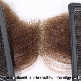 0.06mm Full PU Frontal Hairpiece For Men Toupee Natural Hairline Forehead Hair Piece Patch Invisible Seamless Ultra Thin Skin PU Human Hair Toppers Replacement Black/Brown Color (Brown, 2x16inch)