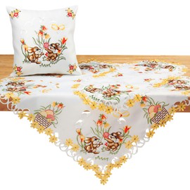 Quinnyshop Easter Table Runner / Table Cloth White with Yellow Tulip Embroidery - Choice of Sizes