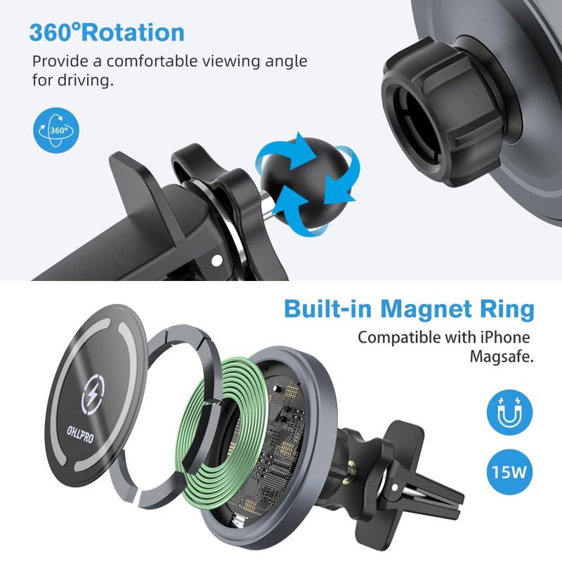 OHLPRO for MagSafe Car Mount Charger iPhone Wireless Car Charger,