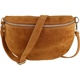MIRROSI® Women's Bum Bag, Made in Italy, Genuine Leather Shoulder Bag, Chest Bag, Crossbody Bag Made of Genuine Leather, Available in 3 Sizes, Brown (suede silver zip)