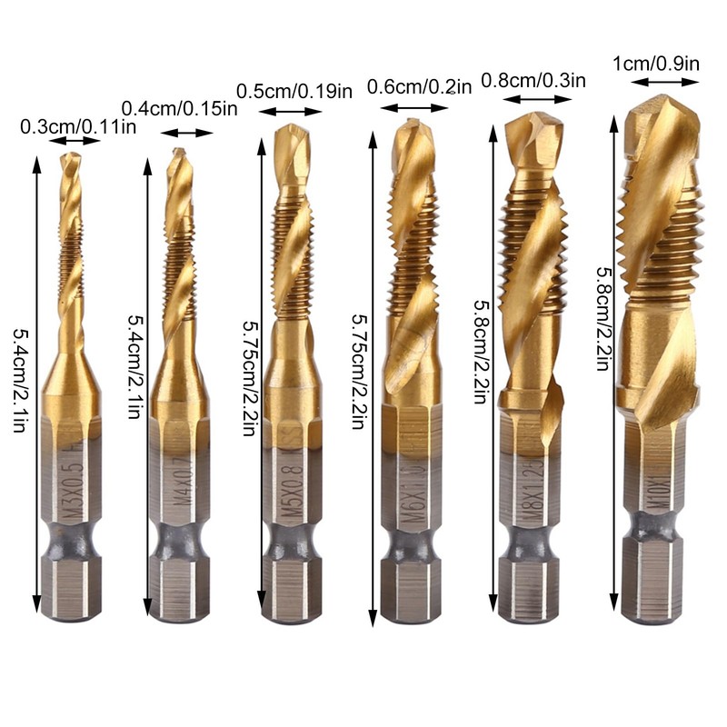 6pcs HSS Countersink Tap Drill Bit Set Metric Thread Tap