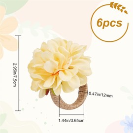 CRASPIRE 6Pcs Flower Napkin Rings Wedding Yellow Artificial Floral Napkin Rings Holder Burlap Cord Buckle Handmade Loop Bionic Twine Dinner Table Decor