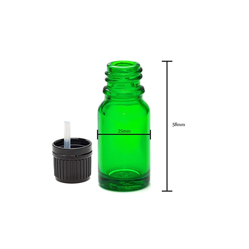 Aura 10ml GREEN Glass Bottles with Black T/E Caps &
