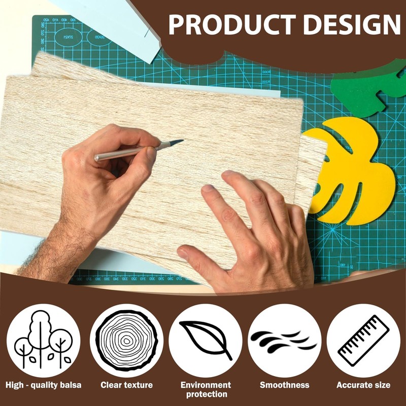 12-Pack Balsa Wood Sheets 200x100x1mm Lightweight Craft Balsa Wood Thin