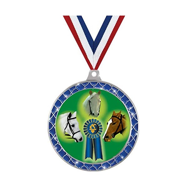 Horse Show Blue Trellis Medal Silver, 2.5" Horse Prizes, Kids