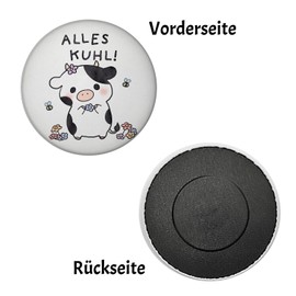 Cow Magnet Round with Saying Alles Kuhl Kawaii Cow Fridge Magnet Farm Flair Animals with Flowers Relaxation Decoration Village Child Must-Have Accessories
