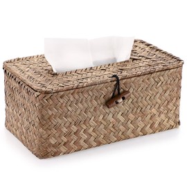 SUMNACON Rectangular Seagrass Cosmetic Tissue Box for Household Decorative Woven Paper Holder Rattan Tissue Box Home Decoration for Bathroom Living Room Office Restaurant Crafts Coffee Color