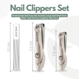 Heavy Duty Nail Clippers Set with Catcher - Wide Jaw Ultra Sharp Edge Fingernail & Toenail Clippers for Thick Nails, Includes Nail Files - Complete Nail Kit by Owluxe in Gift Box for Men and Women