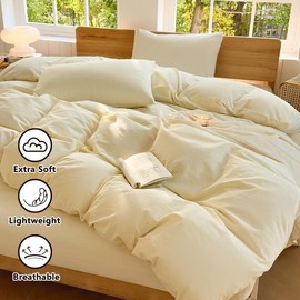 100% Washed Cotton Weighted Blanket Cover, Linen Feel Duvet Cover for Weighted Blanket 88"x104", Plain Simple Cotton Heavy Blanket Duvet Cover (Cream White, 88"x104")