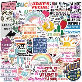 SEEYEON 50Pcs Snarky Stickers, Humorous Sarcasm Stickers Deacals for Adults, Waterproof Vinyl Sarcastic Quotes Stickers for Water Bottle, Laptop, Kindle, Scrapbook