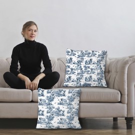 Exqcom Blue and White Chinoiserie Labrador Retriever Pillow Covers 18x18 Set of 2, French Country Toile de Jouy Labrador Retriever Throw Pillow Covers for Home Bedroom Living Room Sofa Couch