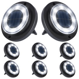 Flacchi Solar Ground Lights - Solar Powered Lights Outdoor Solar Disk Lights Waterproof Landscape Lights for Patio Yard Pathway Walkway Driveway (Cool White, 8 Pack)