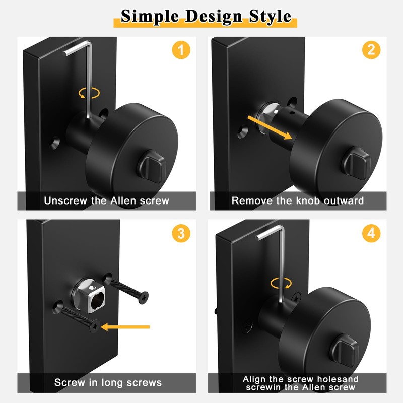 Newlaking Matte Black Exterior Door Knob with Deadbolt Set -