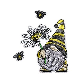 ROCKAPATCH Bee Gnome with A Sunflower Embroidered Iron On Patches Set of 3